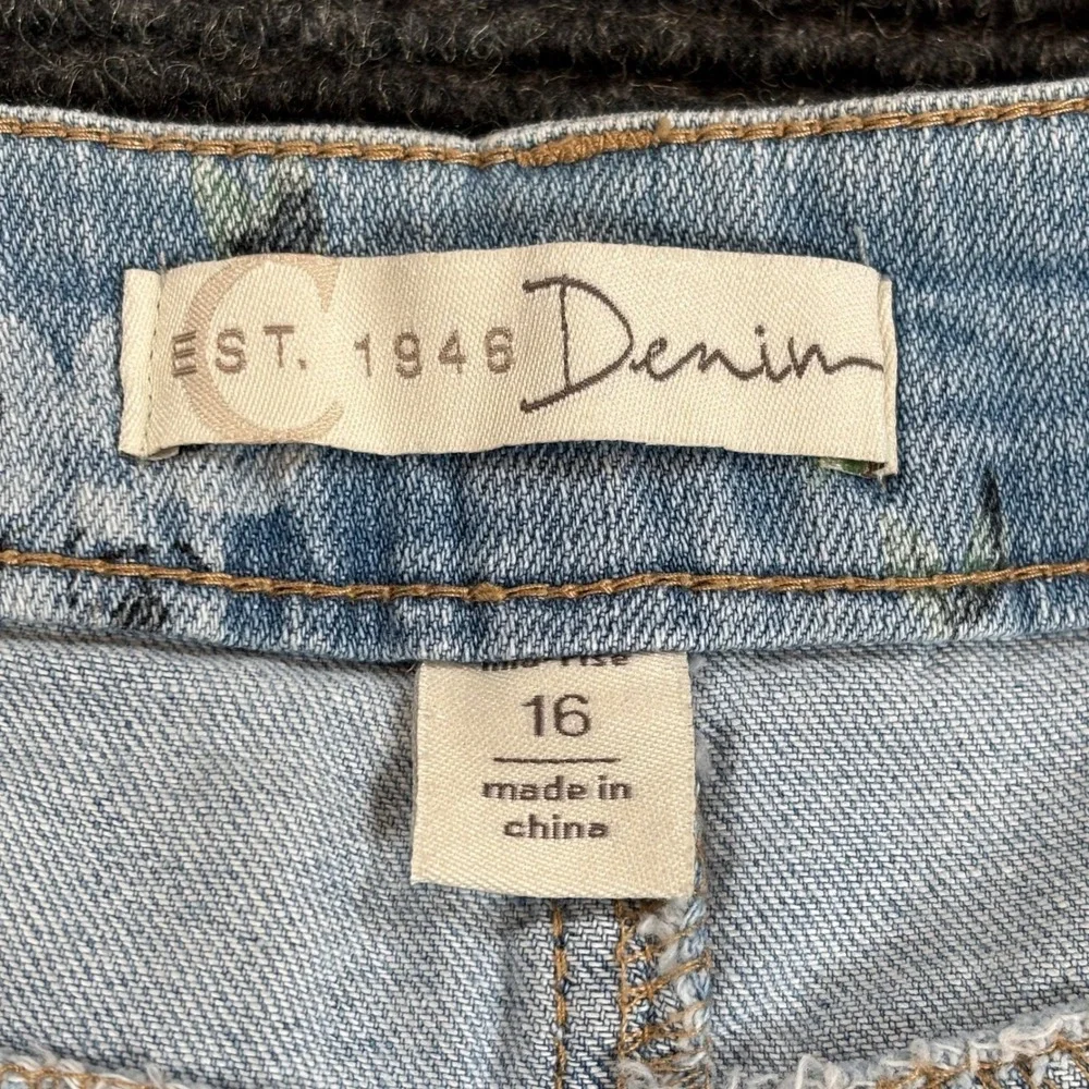 Catherines Est 1946 Denim Floral Rose Print Jean Shorts Light Wash Blue W 16 - Picture 3 of 4